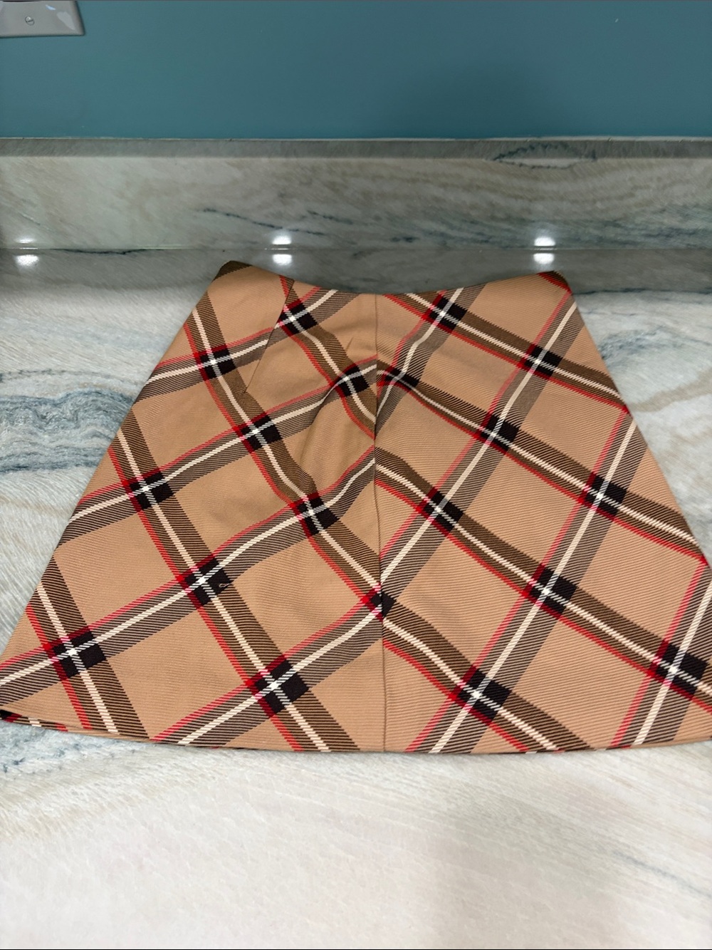 H&M Beige Plaid A-Line Mini Skirt with Black and Red Stripes